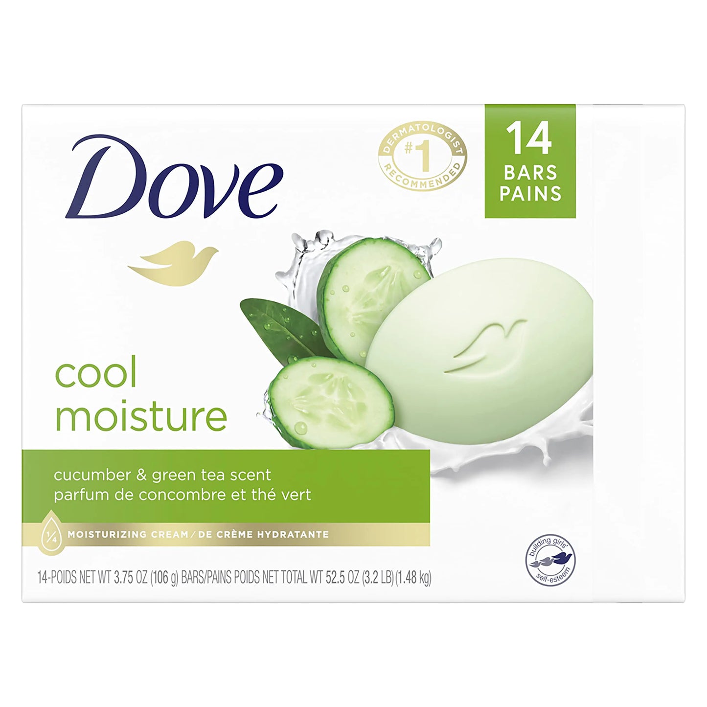 Dove Skin Care Beauty Bar, Cucumber and Green Tea, 3.75 oz, 14 Bars