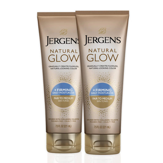 Jergens Natural Glow +FIRMING Self Tanner Body Lotion, Fair to Medium Skin Tone, Brown 7.5oz 2-Pack
