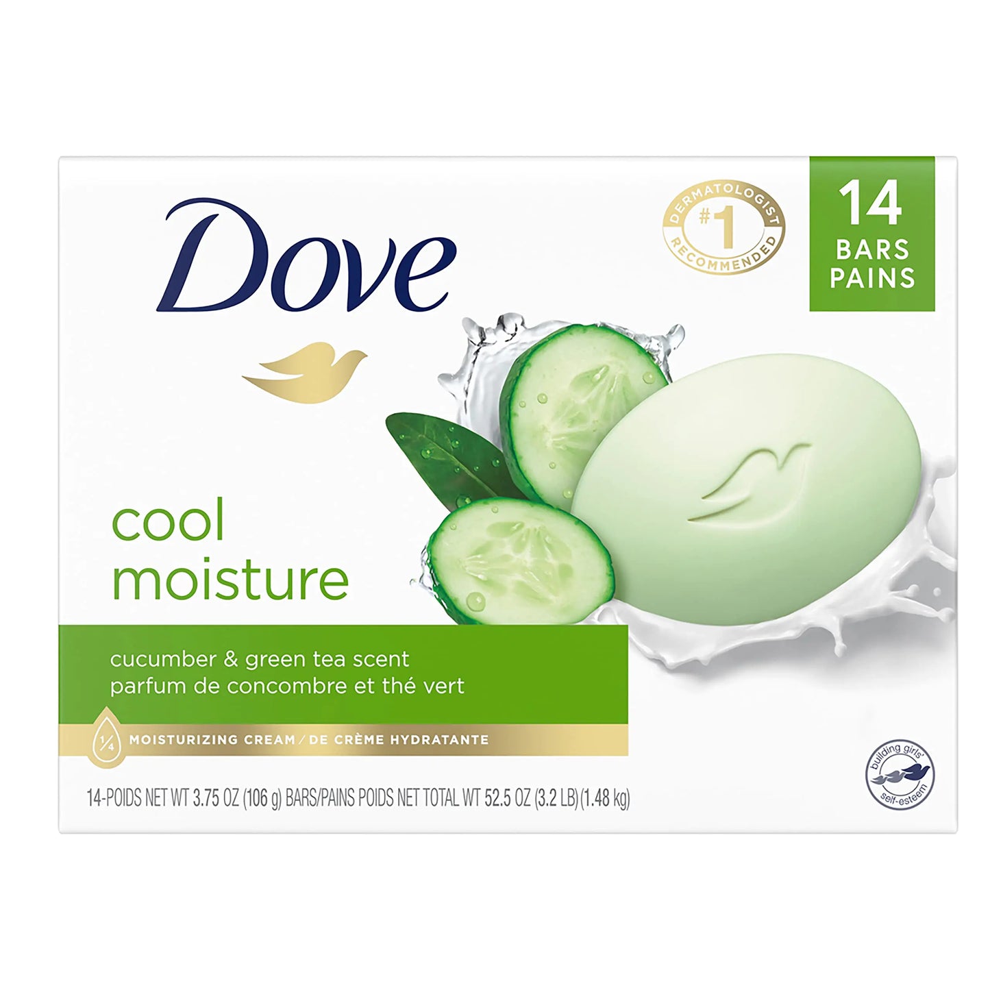 Dove Skin Care Beauty Bar, Cucumber and Green Tea, 3.75 oz, 14 Bars