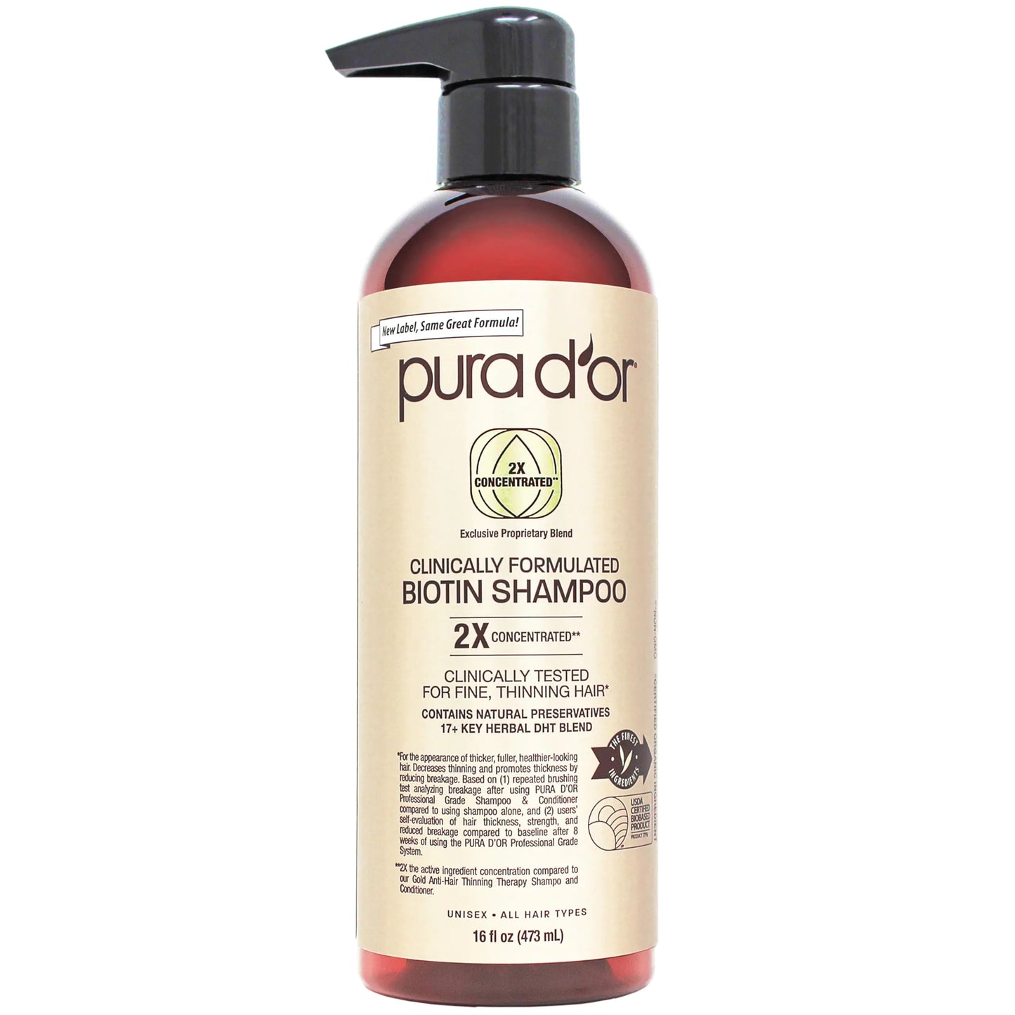 PURA DOR Professional Grade Biotin Anti-Thinning Shampoo 16oz