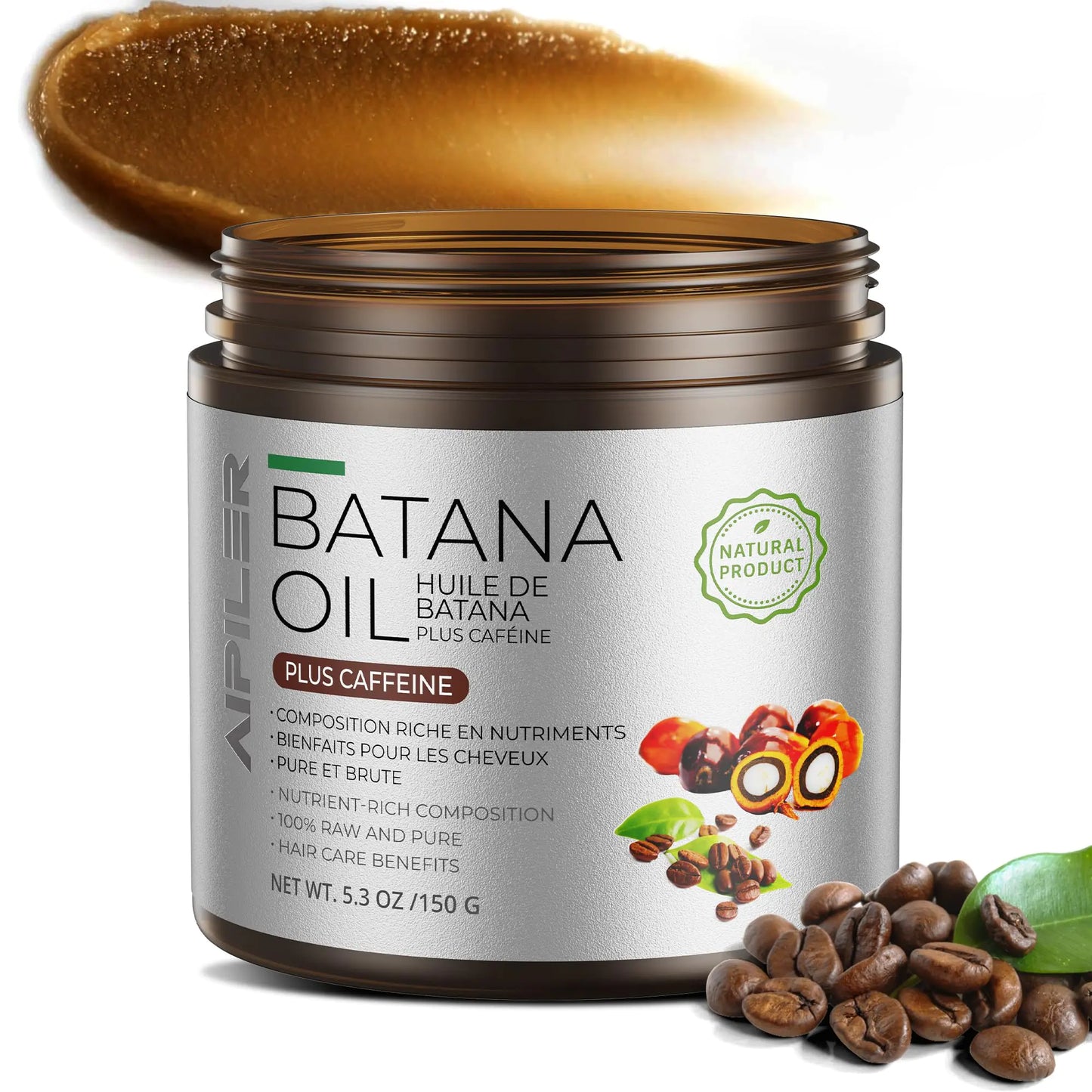 Batana Oil with Caffeine: Boost Hair Growth Support Healthy Scalp Roots and Follicles – Target DHT Seborrheic and Stress Hair Loss 5.3oz