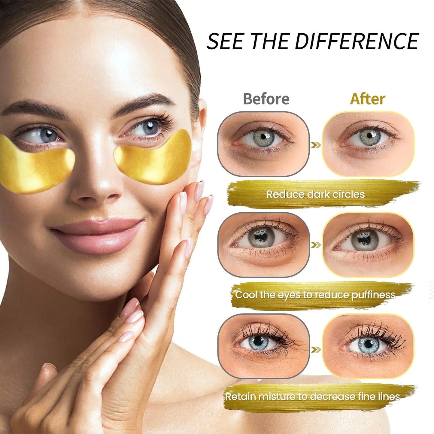 Under Eye Patches (24 Pairs) - Golden Under Eye Mask for Dark Circles, Puffiness & Wrinkles, 24 Count (Pack of 1)