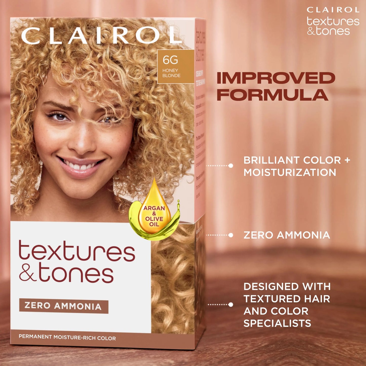 Clairol Textures & Tones Permanent Hair Dye, 6G Honey Blonde Hair Color, 5.86 Fl Oz