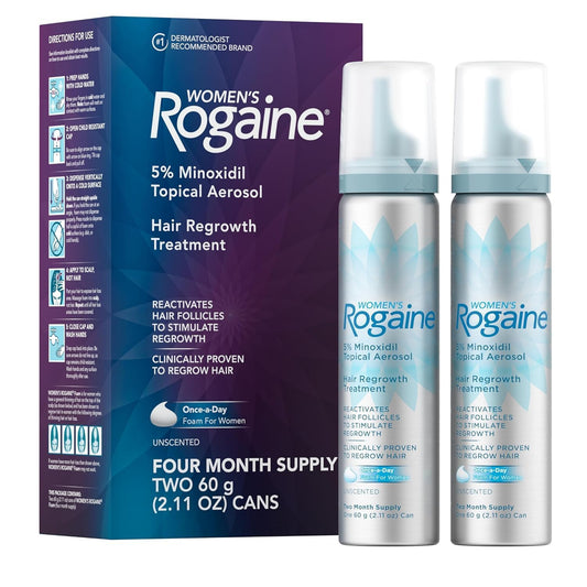 Rogaine Womens 5% Minoxidil Foam Topical Once-A-Day Hair Loss Treatment for Women to Regrow Fuller Thicker Hair Unscented 4-Month Supply 2 x 2.11 oz