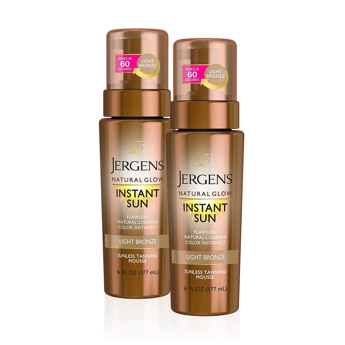 Jergens Natural Glow Instant Self Tanner Mousse, Sunless Tanning Light Bronze Tan, for a Natural-looking Tan, 6 Oz, Pack of 2 2-Pack