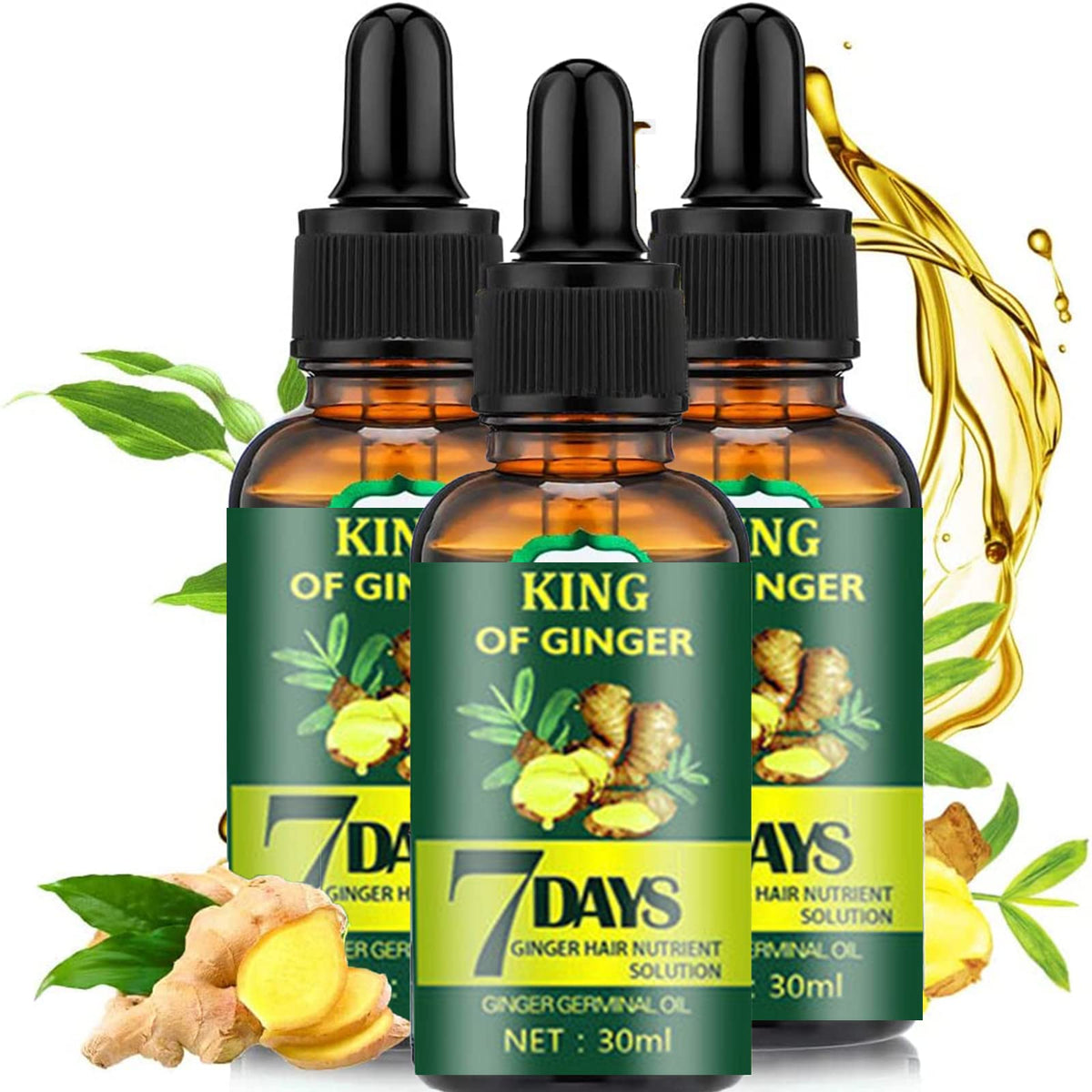 Biotin Hair Growth Serum for Hair Loss Regrowth with Ginger Essential Oil for Stronger Thicker Longer Hair - 1.0 Fl Oz / 30ML (3 PCS)