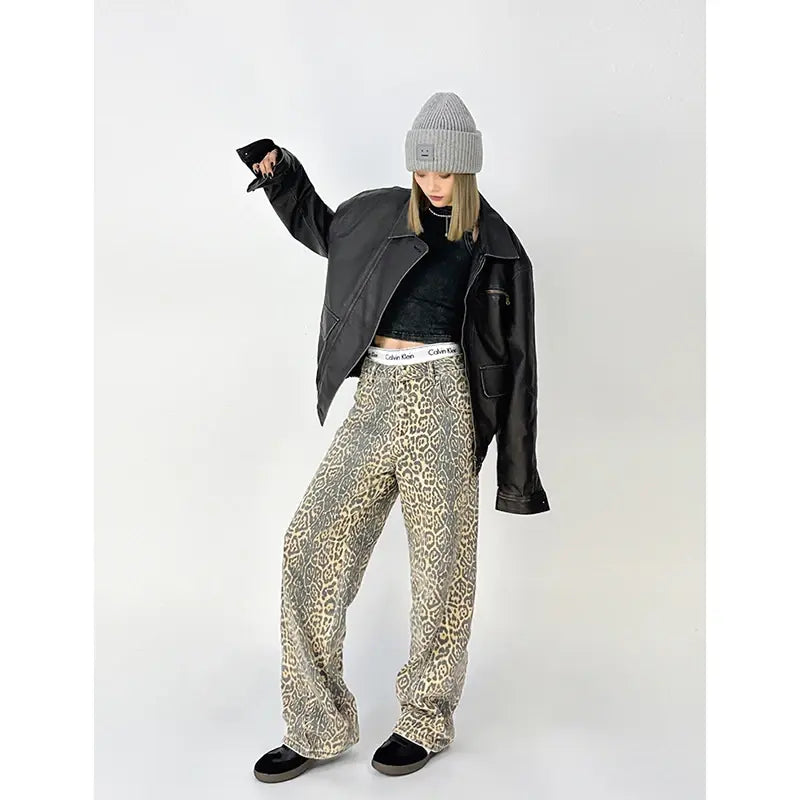 Leopard Print Wide Leg Pants For Women