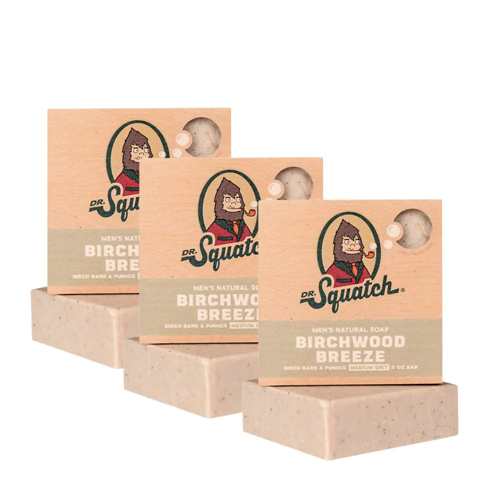 Dr. Squatch BIRCHWOOD BREEZE 3 Bar Pack - Cold Processed Soap Made For Men - Medium Grit