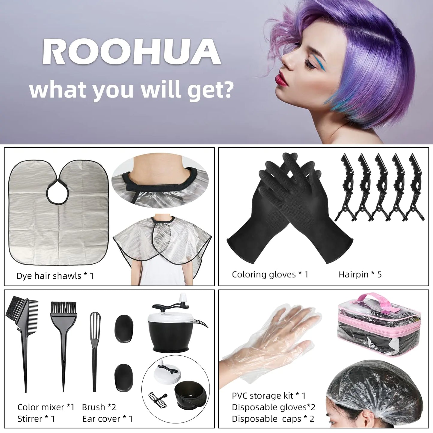 ROOHUA 17 Pieces Hair Dye Coloring Kit