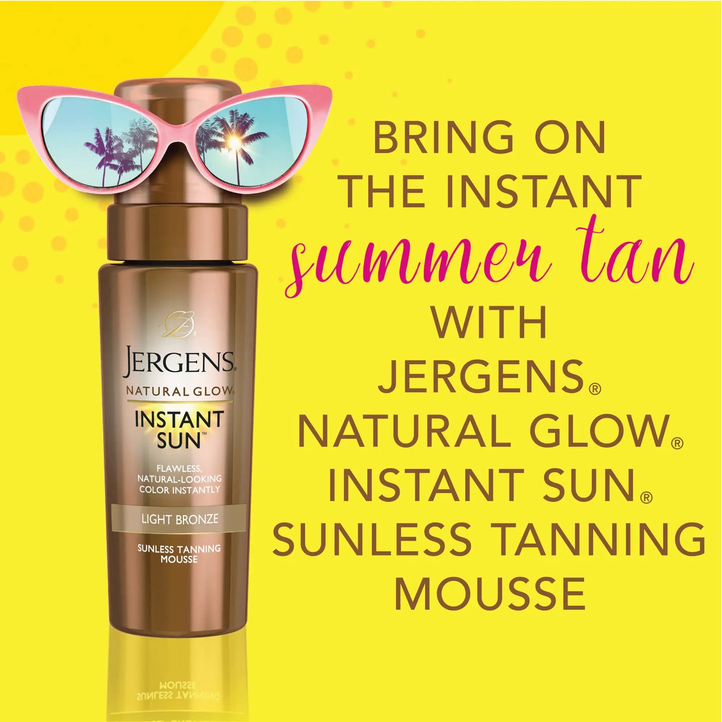 Jergens Natural Glow Instant Self Tanner Mousse, Sunless Tanning Light Bronze Tan, for a Natural-looking Tan, 6 Oz, Pack of 2 2-Pack