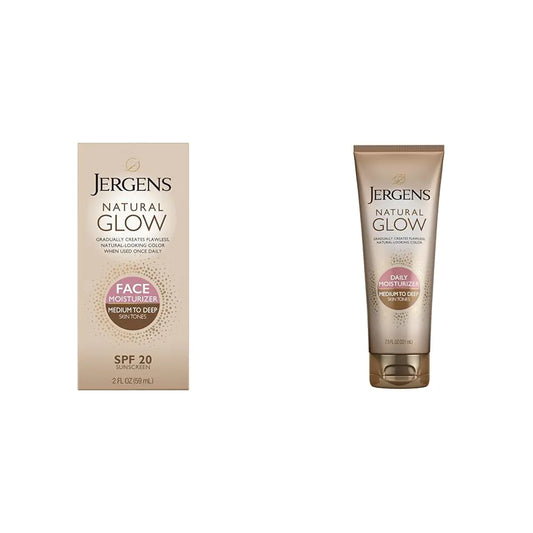 Jergens Natural Glow Self Tanner Face Moisturizer, SPF 20 Facial Sunscreen & Natural Glow Self Tanner Lotion, Moisturizer + Lotion