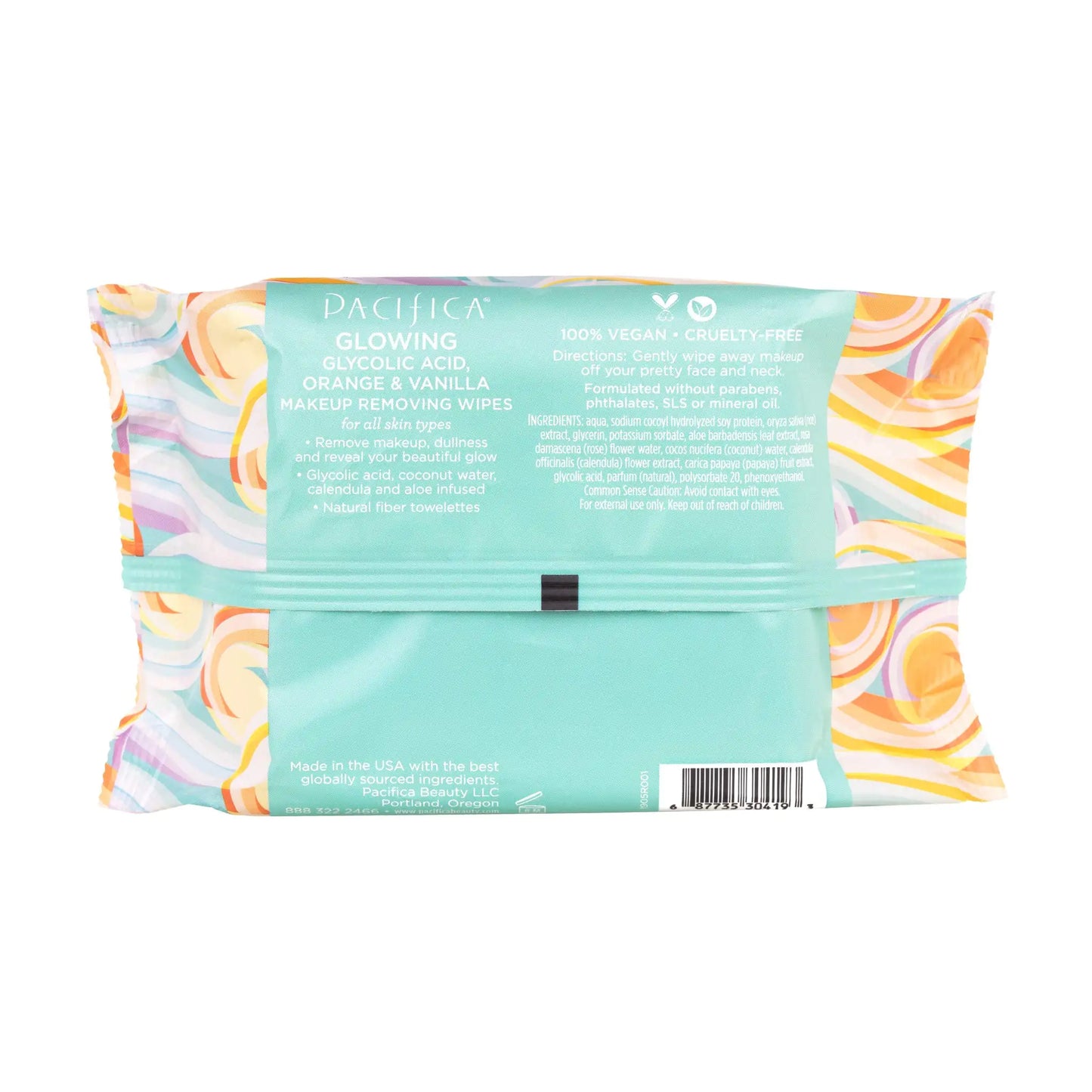 Pacifica Beauty Glowing Glycolic Acid, Orange & Vanilla Makeup Remover Wipes, 30 Count (Pack of 1)