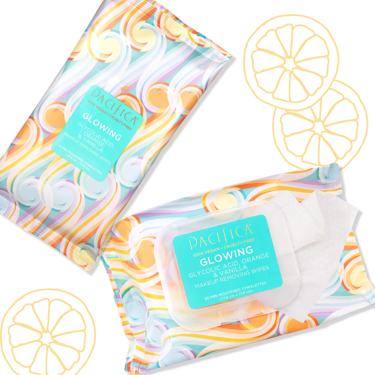 Pacifica Beauty Glowing Glycolic Acid, Orange & Vanilla Makeup Remover Wipes, 30 Count (Pack of 1)