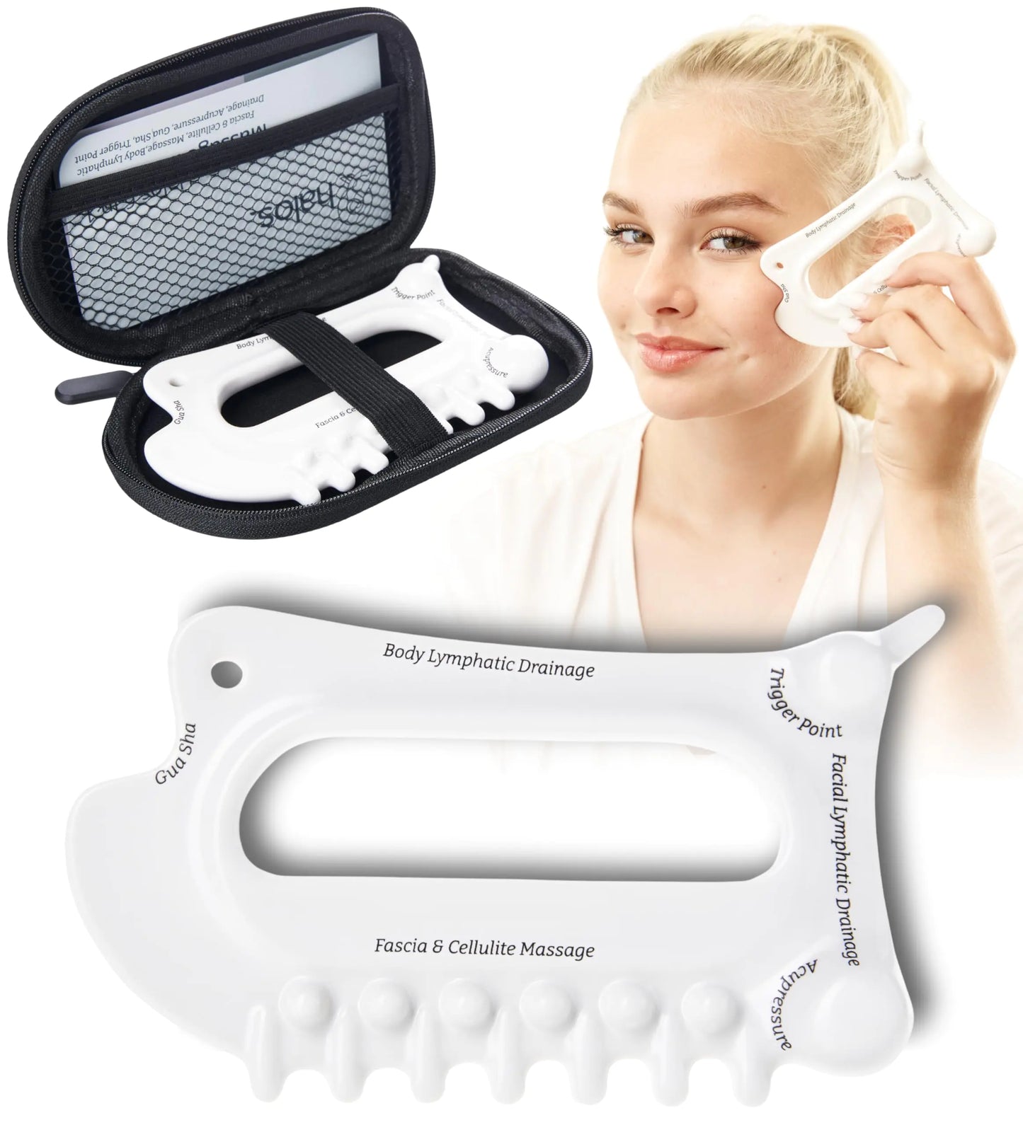 MyHalos 6-in-1 Ceramic Body Gua Sha Facial Tools - Lymphatic Drainage Tool Face Sculpting Tool & Acupressure tool