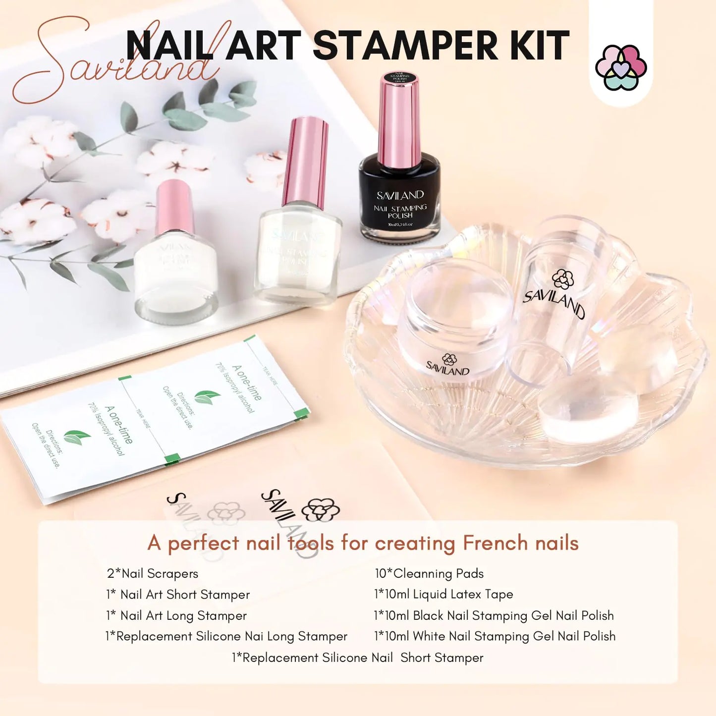 Saviland French Tip Nail Stamp: 10Pcs French Nail Stamper Kit