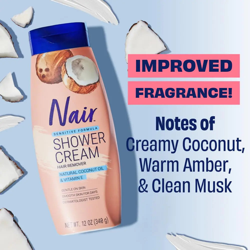 NAIR Sensitive Shower Cream Hair Remover with Natural Coconut Oil and Vitamin E