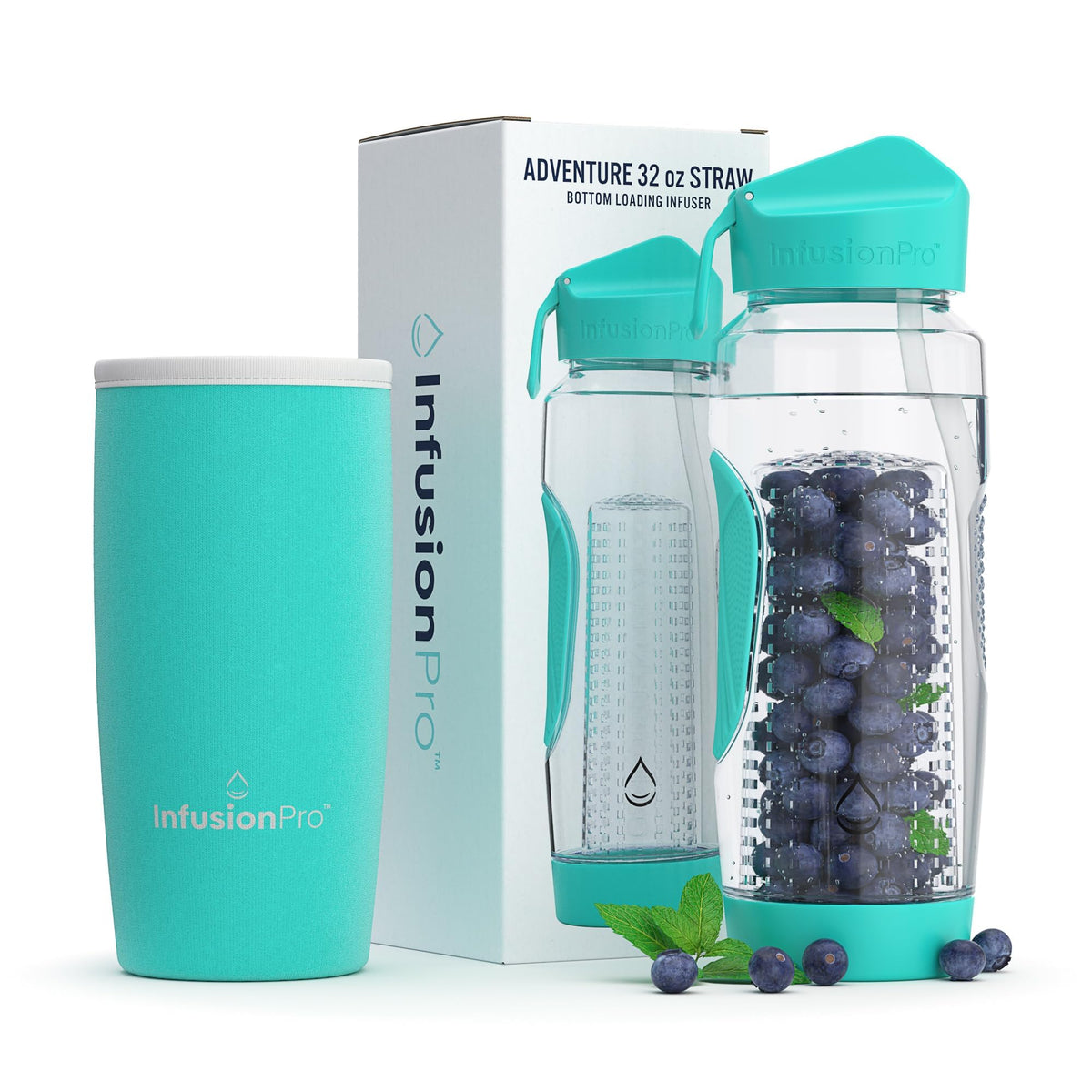 Infusion Pro 32 oz Fruit Infuser Water Bottle with Straw Lid : Insulated Sleeve : 50 Recipe Fruit Infusion eBook