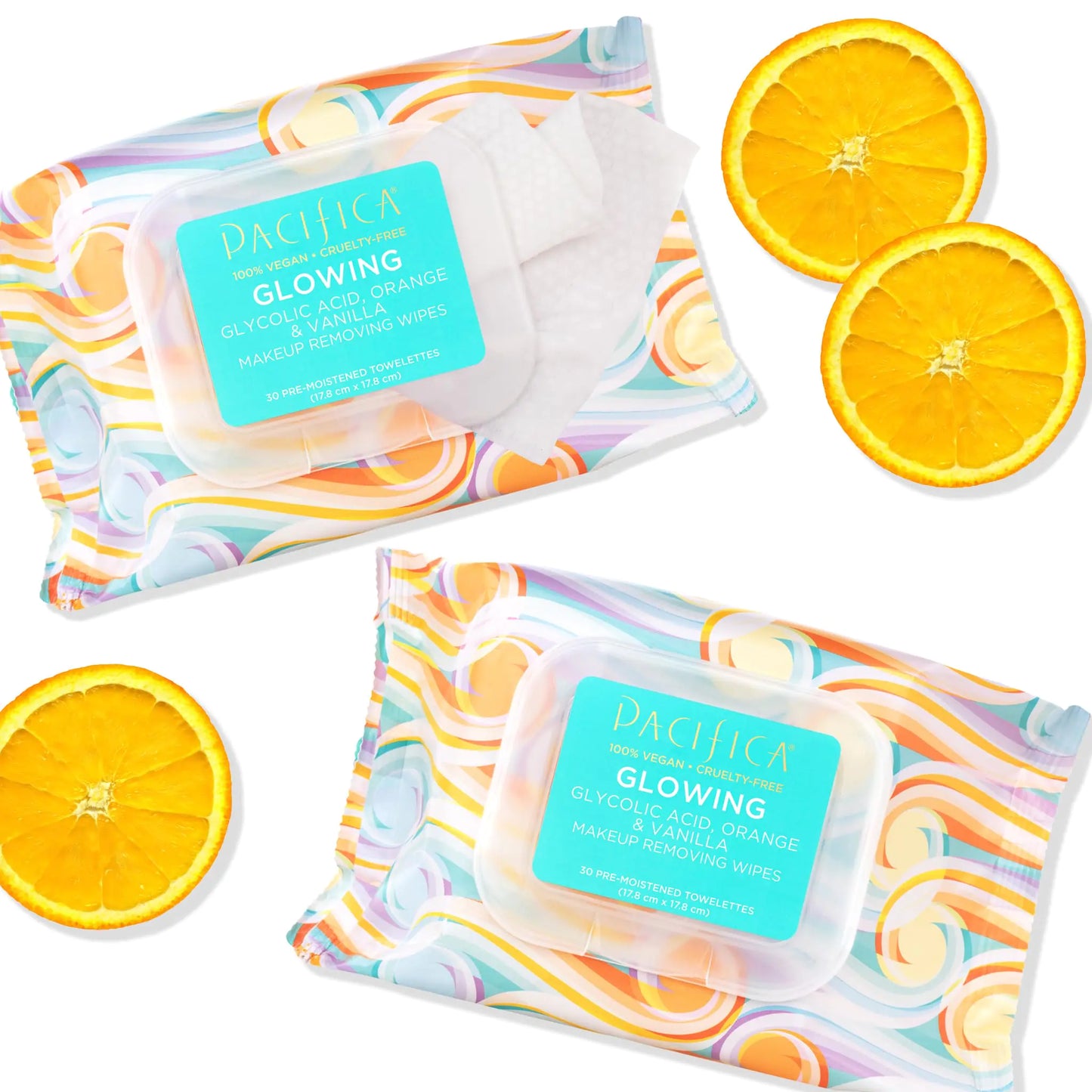 Pacifica Beauty Glowing Glycolic Acid, Orange & Vanilla Makeup Remover Wipes, 30 Count (Pack of 1)