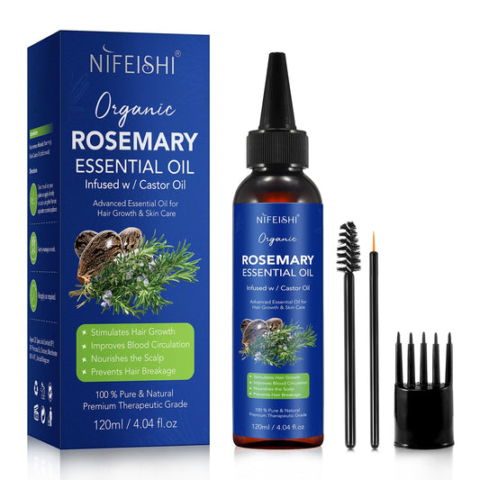 Rosemary Essential Oil for Hair Growth Scalp Massage and Body - 120ml Pure Organic Infusion with Castor Oil Improves Blood Circulation Reduces Hair Loss