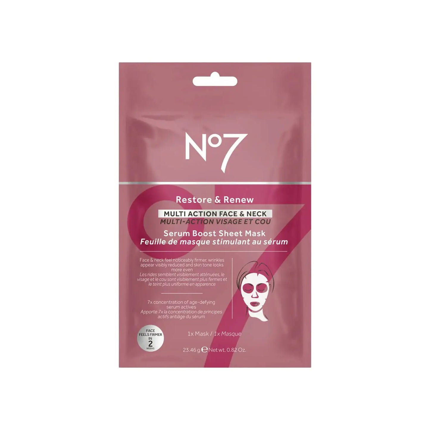 No7 Restore & Renew Multi Action Face & Neck Serum Boost Sheet Mask