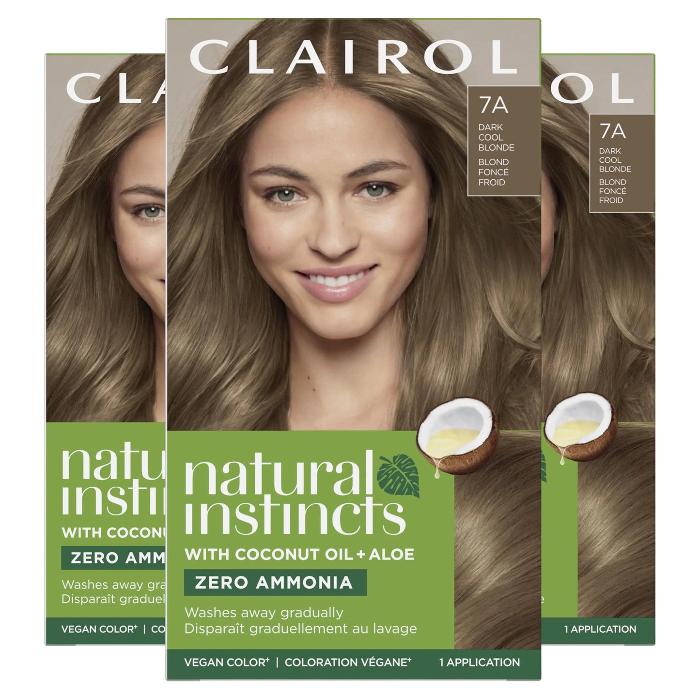 Clairol Natural Instincts Demi-Permanent Hair Dye, 7A Dark Cool Blonde Hair Color, 5.85 Fl Oz (Pack of 3)