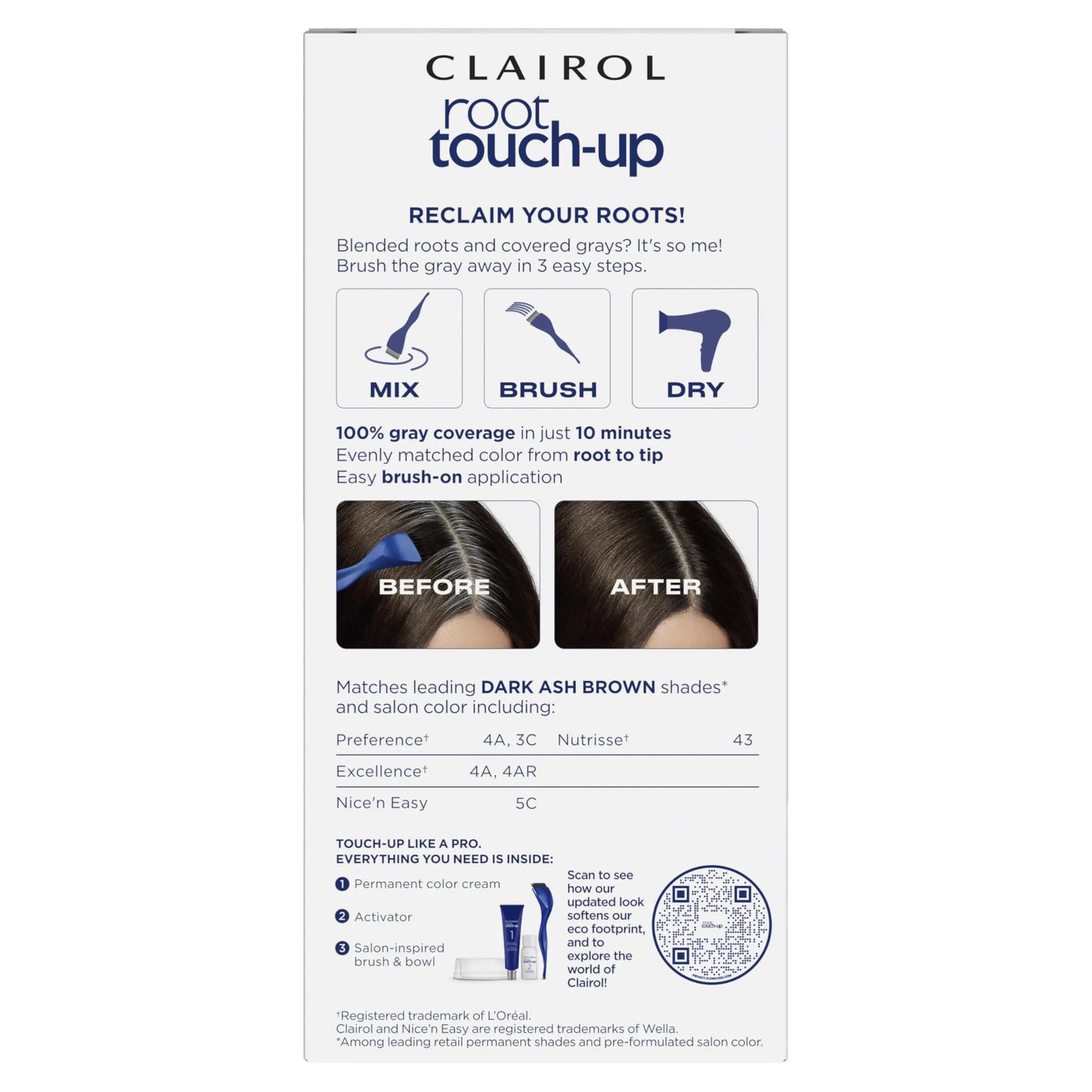 Clairol Root Touch-Up by Nice'n Easy Permanent Hair Dye, 4A Dark Ash Brown Hair Color, Pack of 1 1.1 Fl Oz (Pack of 1)