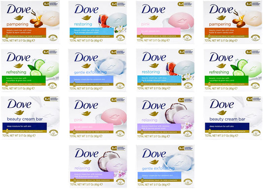 Dove, Beauty Bar Soap Variety Pack of 14, 90g (7 Scents, 2 of Each)