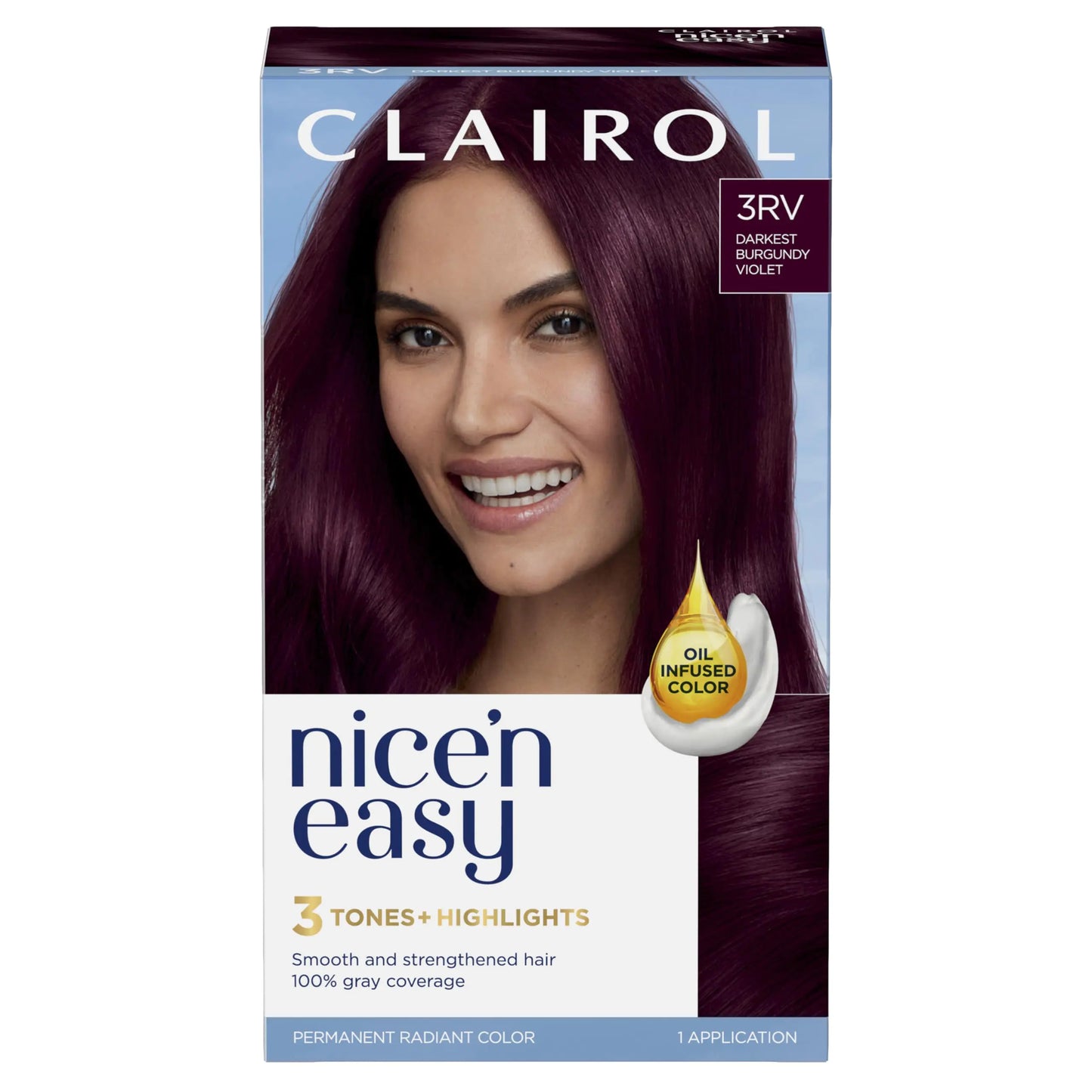 Clairol Nice'n Easy Permanent Hair Dye, 3RV Darkest Burgundy Violet Hair Color, 6.26 Fl Oz