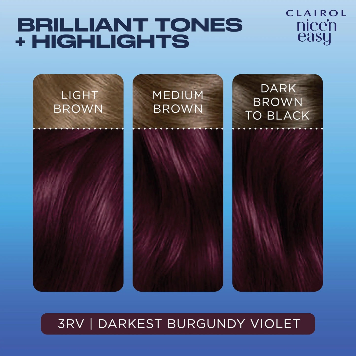 Clairol Nice'n Easy Permanent Hair Dye, 3RV Darkest Burgundy Violet Hair Color, 6.26 Fl Oz